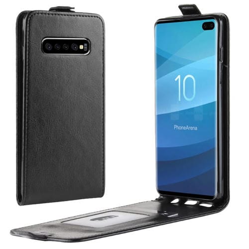 Estuche de cuero de TPU con tapa vertical estilo empresarial para Galaxy S10 +, con ranura para tarjeta (negro)
