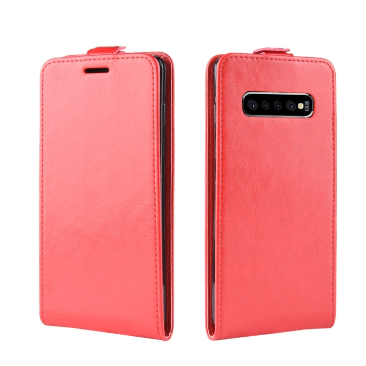 Estuche de cuero de TPU con tapa vertical estilo empresarial para Galaxy S10 +, con ranura para tarjeta (rojo)