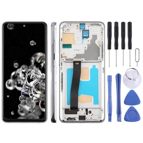Pantalla LCD TFT de 6,78 pulgadas para Samsung Galaxy S20 Ultra SM-G988B, digitalizador completo con marco, sin identificación de huellas dactilares (gris)