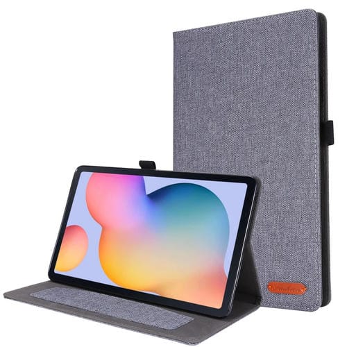 Funda Protectora para Samsung Galaxy Tab S6 Lite Cuero TPU Tela PU Tapa Horizontal Clip para Tarjeta (Gris)