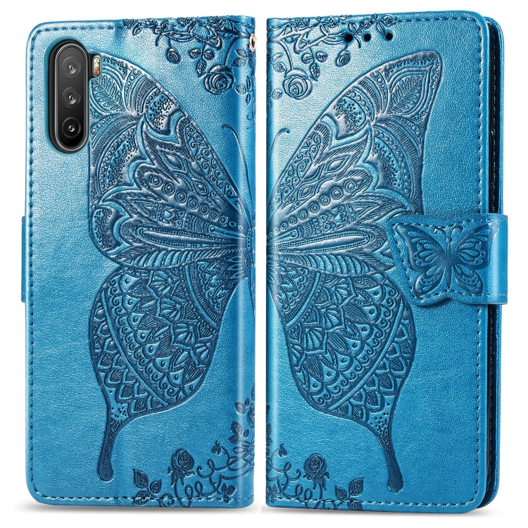 Para Huawei Mate 40 Lite / Maimang 9 Butterfly Love Flower Funda de cuero con tapa horizontal en relieve con soporte, ranuras para tarjetas, billetera y cordón (azul)