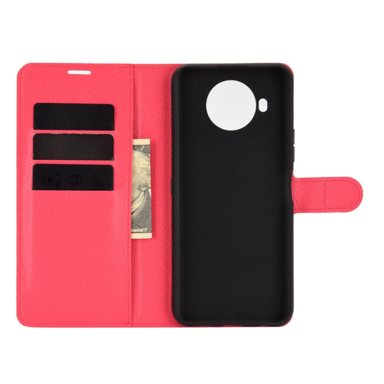 Para Nokia 8.3 5G Litchi Texture Funda protectora con tapa horizontal con soporte, ranuras para tarjetas y billetera (rojo)