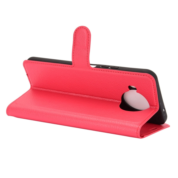 Para Nokia 8.3 5G Litchi Texture Funda protectora con tapa horizontal con soporte, ranuras para tarjetas y billetera (rojo)