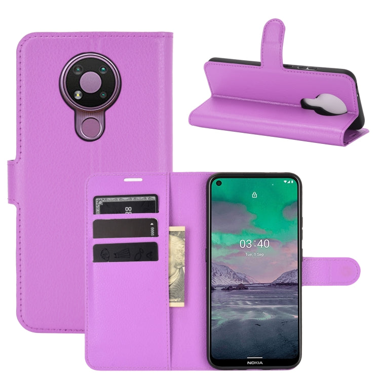 Para Nokia 3.4 Litchi Texture Funda protectora con tapa horizontal con soporte, ranuras para tarjetas y billetera (púrpura)