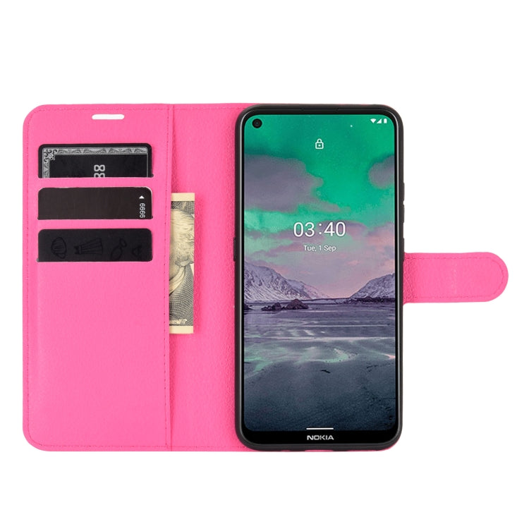 Para Nokia 3.4 Litchi Texture Funda protectora con tapa horizontal con soporte, ranuras para tarjetas y billetera (rosa roja)