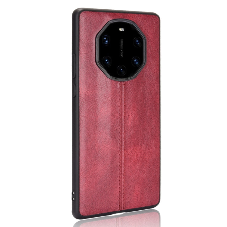 Para Huawei Mate 40 RS Porsche Design Patrón de vaca de costura a prueba de golpes Piel PC + PU + TPU Estuche (rojo)