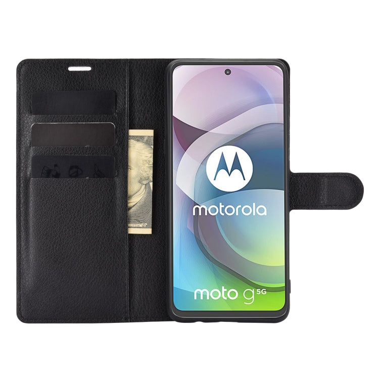 Para Motorola Moto G 5G Litchi Texture Funda protectora con tapa horizontal con soporte, ranuras para tarjetas y billetera (negro)