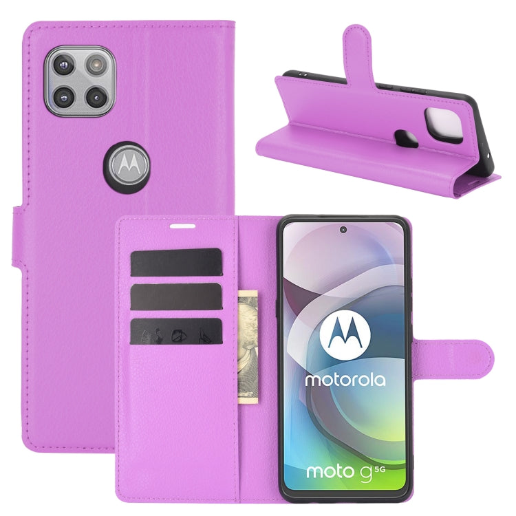 Para Motorola Moto G 5G Litchi Texture Funda protectora con tapa horizontal con soporte, ranuras para tarjetas y billetera (púrpura)