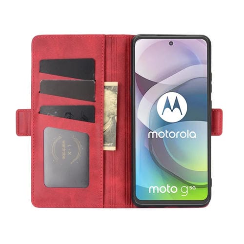 Para Motorola Moto G 5G Estuche de cuero con tapa horizontal con hebilla magnética de doble cara con soporte, ranuras para tarjetas y billetera (rojo)