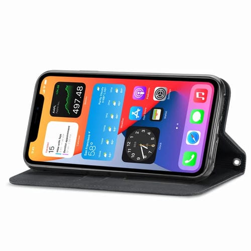 Funda para iPhone 12 Pro Max de Cuero Retro Skin Feel con Tapa Horizontal Magnética, Soporte, Ranuras para Tarjetas, Billetera y Marco de Fotos (Negro)