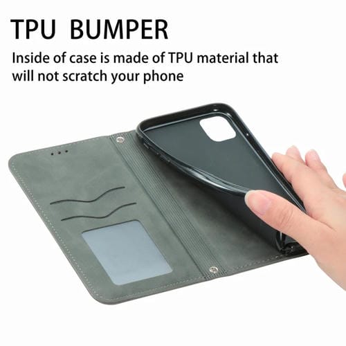 Funda de Cuero para iPhone 12 Pro Max con Tapa Horizontal Magnética Soporte Ranuras Tarjetas Billetera Marco Fotos (Gris)