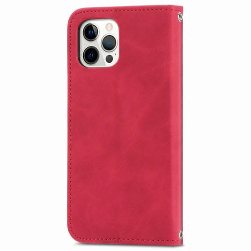 Funda de Cuero iPhone 12/12 Pro Retro Skin Feel Business Tapa Horizontal Magnética Soporte Ranuras Tarjetas Billetera Marco Fotos (Rojo)