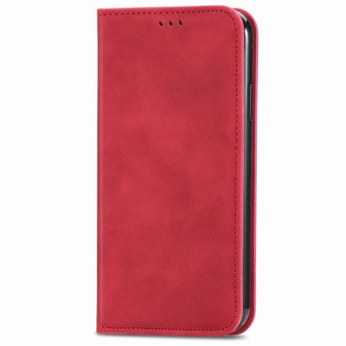 Funda de Cuero para iPhone 12 Mini Retro Skin Feel Business con Tapa Horizontal Magnética Soporte Ranuras Tarjetas Billetera Marco de Fotos (Rojo)