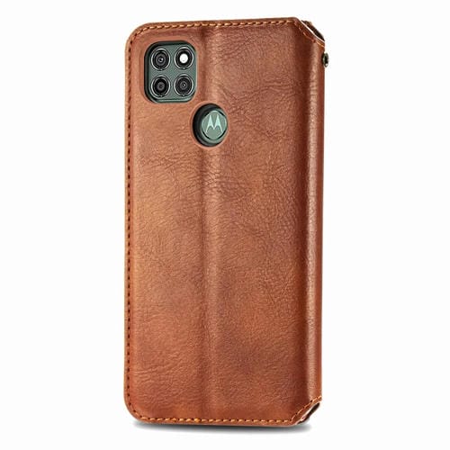 Para Motorola G9 power Cubic Grid Estuche de cuero sintético magnético con tapa horizontal presionado con soporte, ranuras para tarjetas y billetera (marrón)