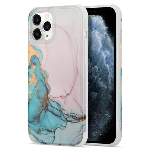 Funda para iPhone 12 Mini Four Corners Anti-Shattering Flow Gold Marble Imd (Rosa Azul)