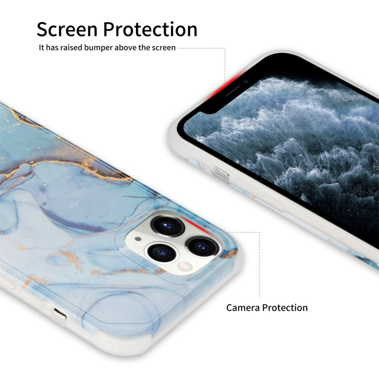 Funda para iPhone 12 Mini Four Corners Anti-Shattering Flow Gold Marble Imd Back Cover (Azul Cielo)