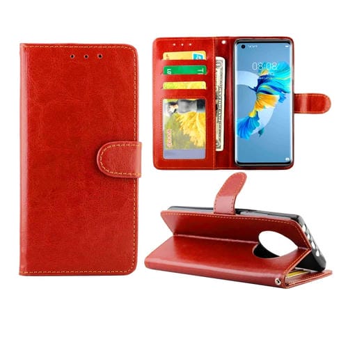 Funda protectora con tapa horizontal de cuero con textura de caballo loco para Huawei Mate 40 con soporte, ranuras para tarjetas, billetera y marco de fotos (marrón)