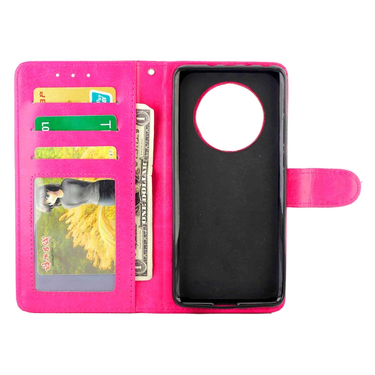 Funda protectora con tapa horizontal de cuero con textura de caballo loco para Huawei Mate 40 con soporte, ranuras para tarjetas, billetera y marco de fotos (rosa roja)