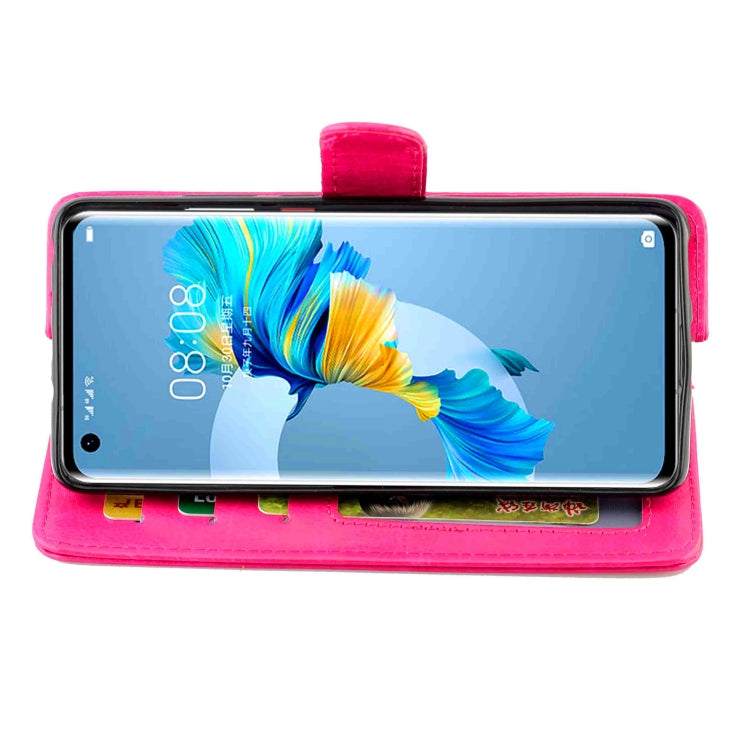 Funda protectora con tapa horizontal de cuero con textura de caballo loco para Huawei Mate 40 con soporte, ranuras para tarjetas, billetera y marco de fotos (rosa roja)