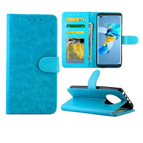 Funda protectora con tapa horizontal de cuero con textura de caballo loco para Huawei Mate 40 con soporte y ranuras para tarjetas, billetera y marco de fotos (azul claro)