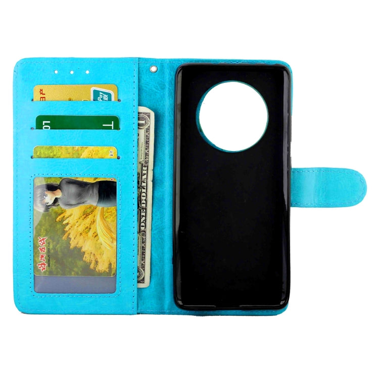Funda protectora con tapa horizontal de cuero con textura de caballo loco para Huawei Mate 40 con soporte y ranuras para tarjetas, billetera y marco de fotos (azul claro)