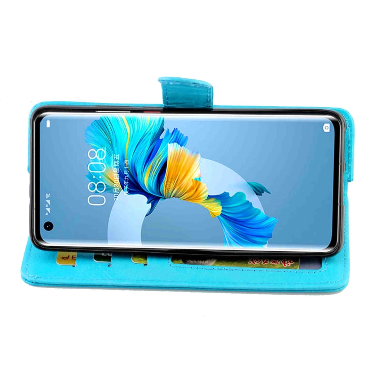 Funda protectora con tapa horizontal de cuero con textura de caballo loco para Huawei Mate 40 con soporte y ranuras para tarjetas, billetera y marco de fotos (azul claro)