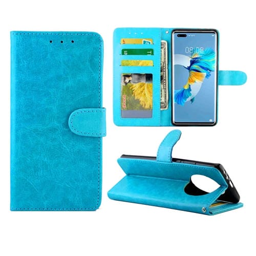 Para Huawei Mate40 Pro / Mate40 Pro + Funda protectora con tapa horizontal de cuero con textura de caballo loco con soporte y ranuras para tarjetas y billetera y marco de fotos (azul claro)