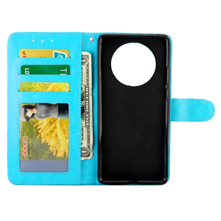 Para Huawei Mate40 Pro / Mate40 Pro + Funda protectora con tapa horizontal de cuero con textura de caballo loco con soporte y ranuras para tarjetas y billetera y marco de fotos (azul claro)