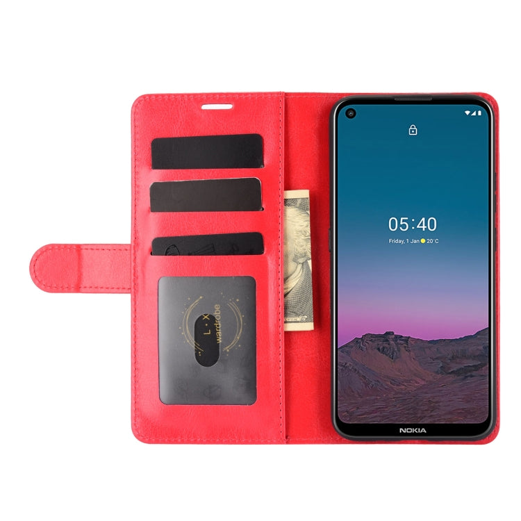 Para Nokia 5.4 R64 Funda protectora con solapa horizontal de textura única con soporte y ranuras para tarjetas y billetera y marco de fotos (rojo)