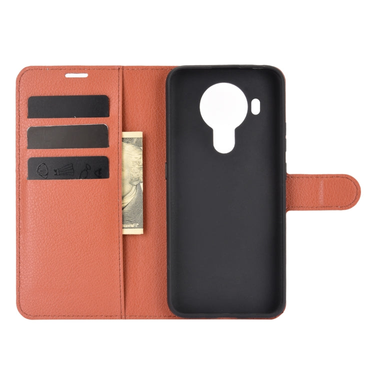 Para Nokia 5.4 Funda protectora con tapa horizontal con textura de litchi con soporte, ranuras para tarjetas y billetera (marrón)