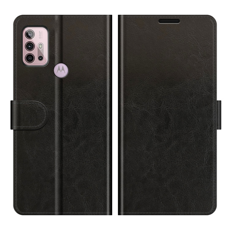 Para Motorola Moto G30 / G10 R64 Textura de una sola funda protectora de flip horizontal con soporte y ranuras para tarjetas y marco de fotografía (negro)