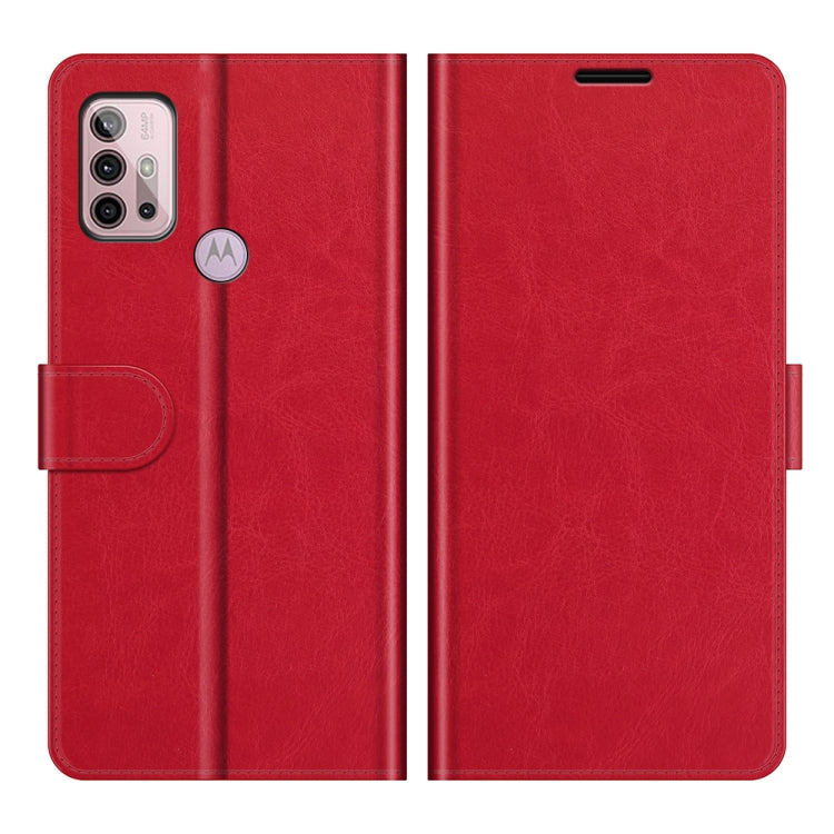 Para Motorola Moto G30 / G10 R64 Textura de una sola funda protectora de flip horizontal con soporte y ranuras para tarjetas y marco de fotos (rojo)