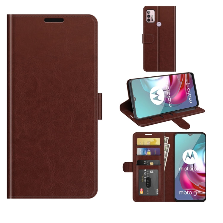 Para MOTOROLA MOTO G30 / G10 R64 Funda protectora de flip horizontal con soporte y ranuras para tarjetas y marco de fotografía (marrón)