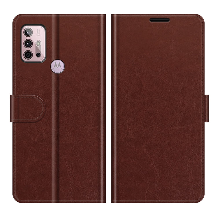 Para MOTOROLA MOTO G30 / G10 R64 Funda protectora de flip horizontal con soporte y ranuras para tarjetas y marco de fotografía (marrón)