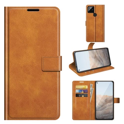 Para Google Pixel 5A Retro Becerro patrón Hebilla Horizontal Funda de cuero con soporte y ranuras para tarjetas y billetera (amarillo)