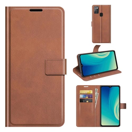 Para ZTE Blade A7S 2020 Patrón de pantorrilla retro Hebilla Caja de cuero Horizontal Flip con soporte y tragamonedas y billetera (marrón claro)