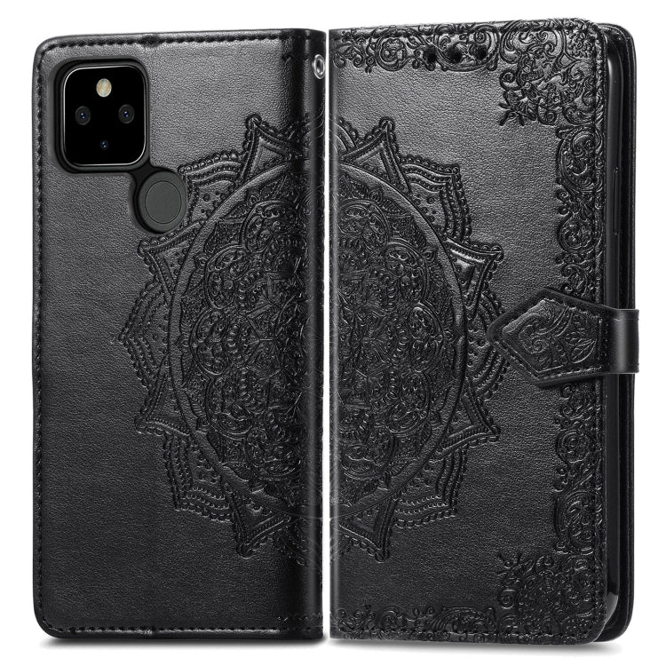 Para Google Pixel 5a Mandala Flower Horizontal Flip Funda de cuero con soporte / ranura para tarjeta / billetera / Lanyard (Negro)