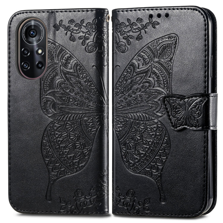 Para Huawei Nova 8 Pro Butterfly Love Flower Horizontal Flip Funda de cuero con Soporte y Tarjeta Slot & Wallet & Lanyard (Negro)