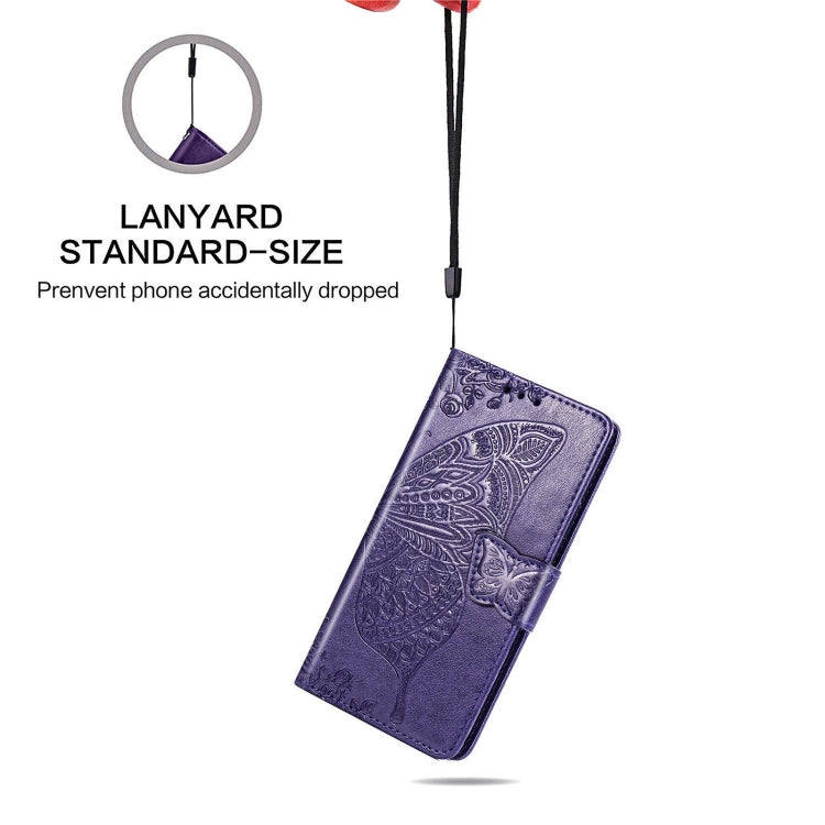 Para Huawei Nova 8 Pro Butterfly Love Flower Flower Horizontal Flip Funda de cuero con soporte y ranura para tarjeta y billetera y cordón (morado oscuro)