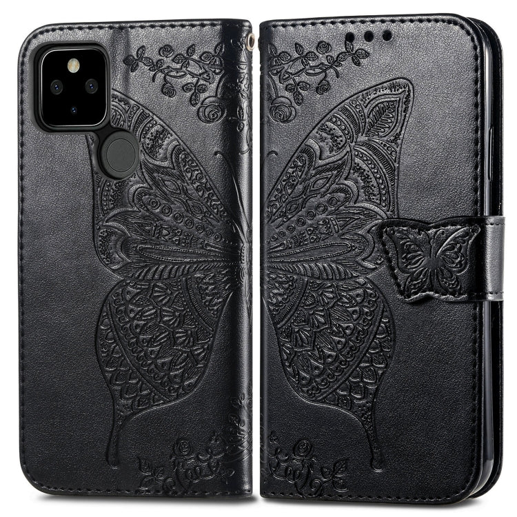 Para Google Pixel 5A Butterfly Love Flowe Flower Horizontal Flip Funda de cuero con Soporte y Tarjeta Slot & Wallet & Lanyard (Negro)