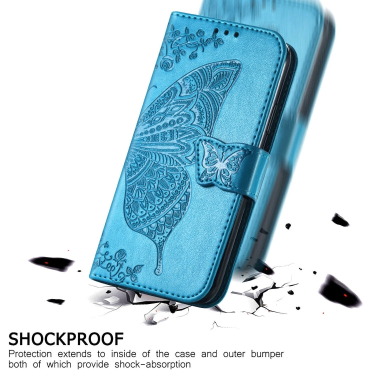 Para Google Pixel 5A Butterfly Love Flower Horizontal Flip Funda de cuero con soporte y ranura para tarjeta y billetera y cordón (azul)