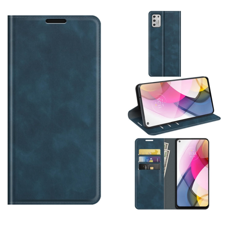 Para Motorola Moto G Stylus 2021 Caja de cuero de succión magnética de negocios de la piel retro-piel con soporte y tragamonedas y billetera (azul oscuro)
