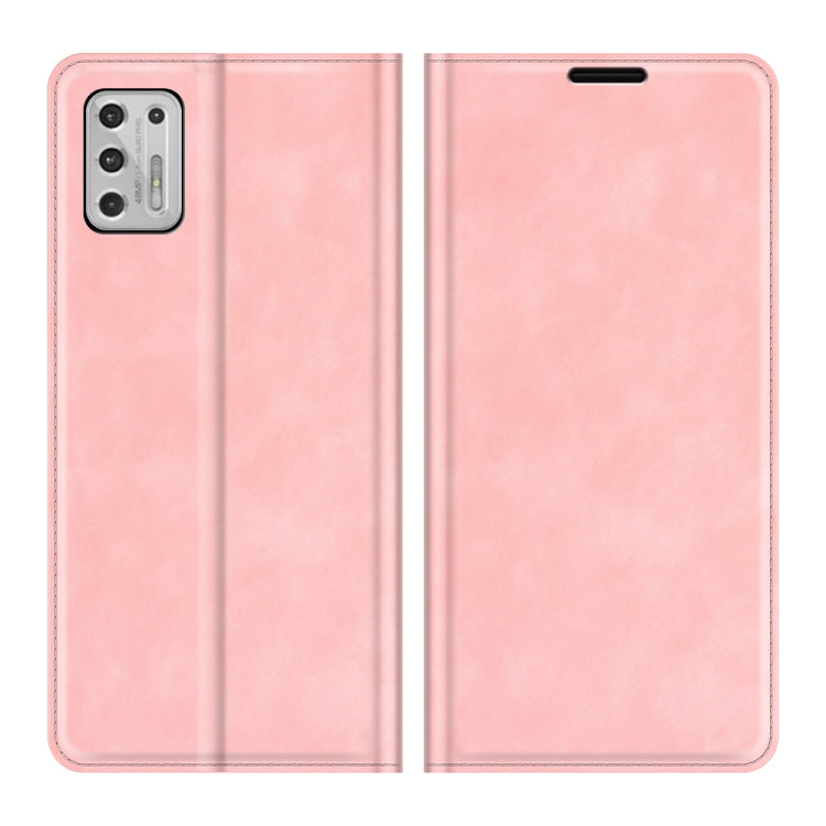 Para Motorola Moto G Stylus 2021 Caja de cuero de succión magnética de la succión magnética del negocio con soporte y tragamonedas y billetera (rosa)