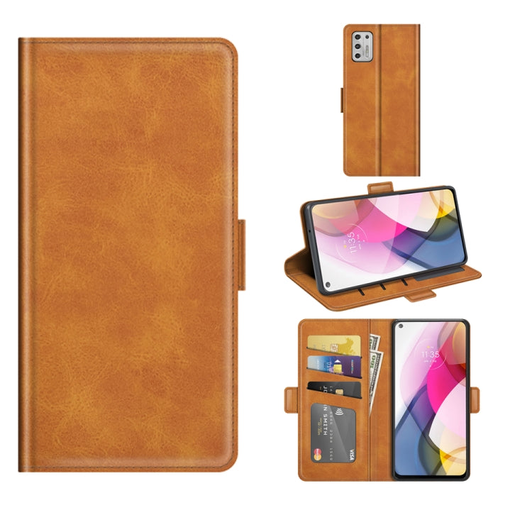 Para Motorola Moto G Stylus 2021 Hebilla magnética de doble lado Doble de cuero Horizontal Flip Funda con soporte y ranuras para tarjetas y billetera (Amarillo)