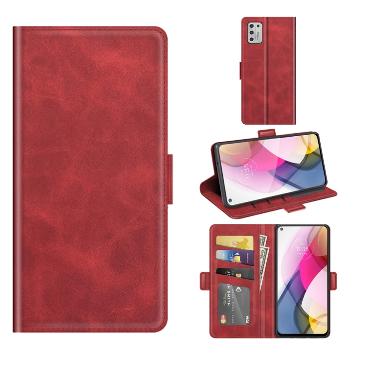 Para Motorola Moto G Stylus 2021 Hebilla magnética de doble lado de cuero horizontal con soporte y ranuras para tarjetas y billetera (rojo)