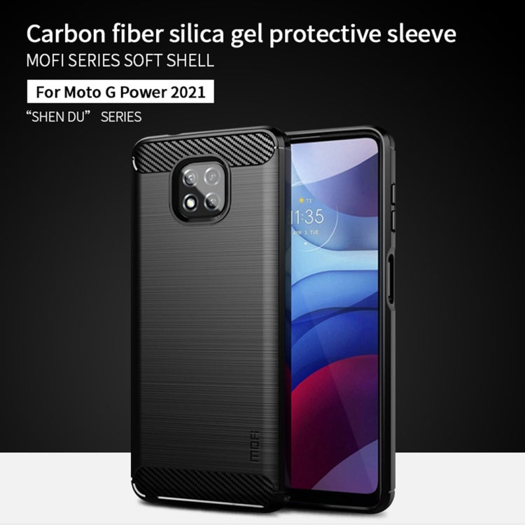 Para Motorola Moto G Power 2021 MOFI MOFI Gentleness Series Textura cepillada Fibra de carbono Soft TPU Funda (gris)