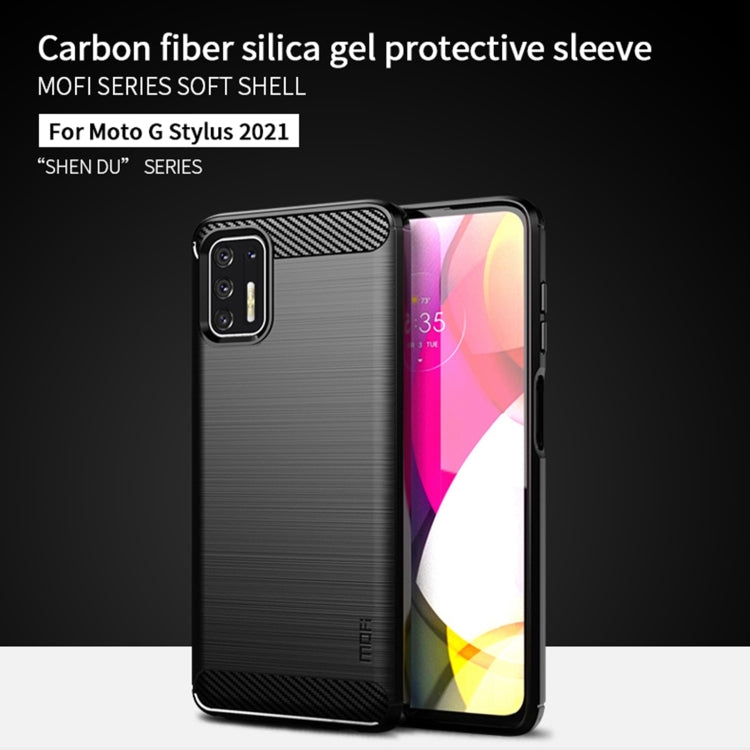 Para Motorola Moto G Stylus 2021 MOFI Serie de gentileza Textura cepillada Fibra de carbono Soft TPU Funda (Negro)