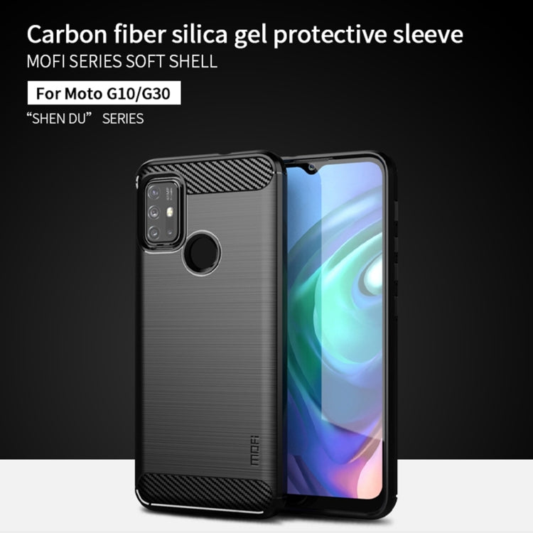 Para Motorola Moto G10 / G30 MOFI Gentleness Series Textura cepillada Fibra de carbono Soft TPU Funda (gris)