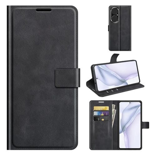 Para Huawei P50 Retro Becerro patrón Hebilla Horizontal Flip Funda de cuero con soporte y tragamonedas y billetera (Negro)