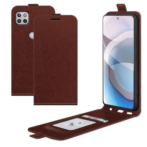 Para MOTOROLA MOTO ONE 5G ACE R64 Funda protectora de cuero vertical de una sola textura con ranuras para tarjeta y marco de fotos (marrón)